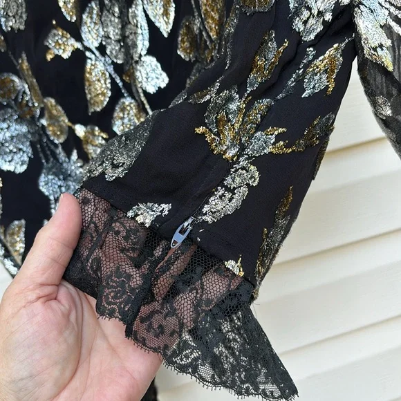 ADELE SIMPSON LADIES BLACK SILVER GOLD LACE BLOUSE-VINTAGE-WOW! - Picture 6 of 8